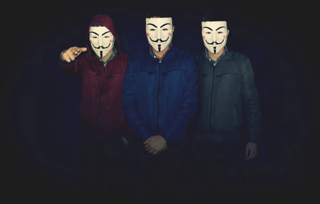 Photo wallpaper Dark, Blue, Men, V for Vendetta, Mask, Friends, Boys, revenge