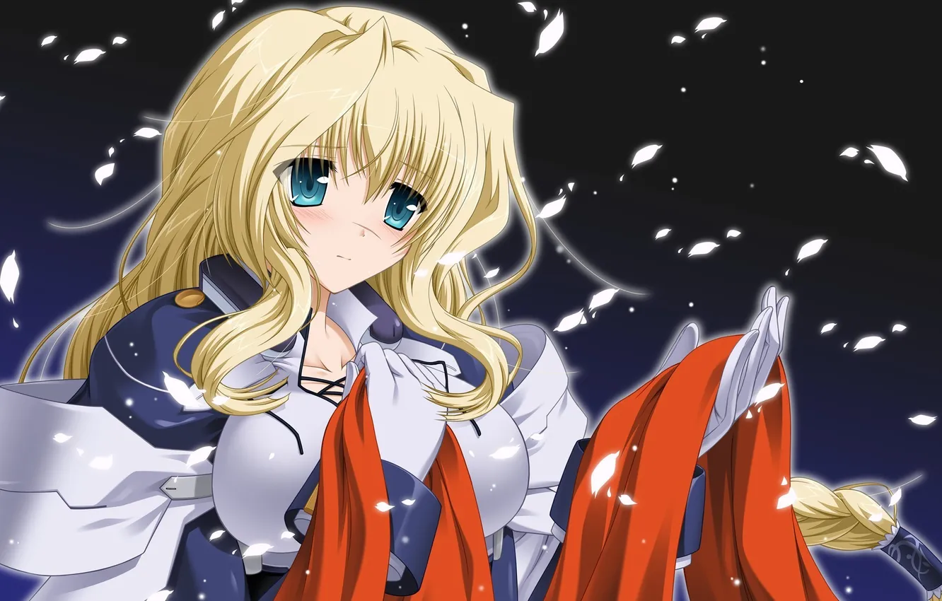 Photo wallpaper girl, petals, scarf, art, braid, Kyoukai Senjou no Horizon, Mary Stuart, Fana