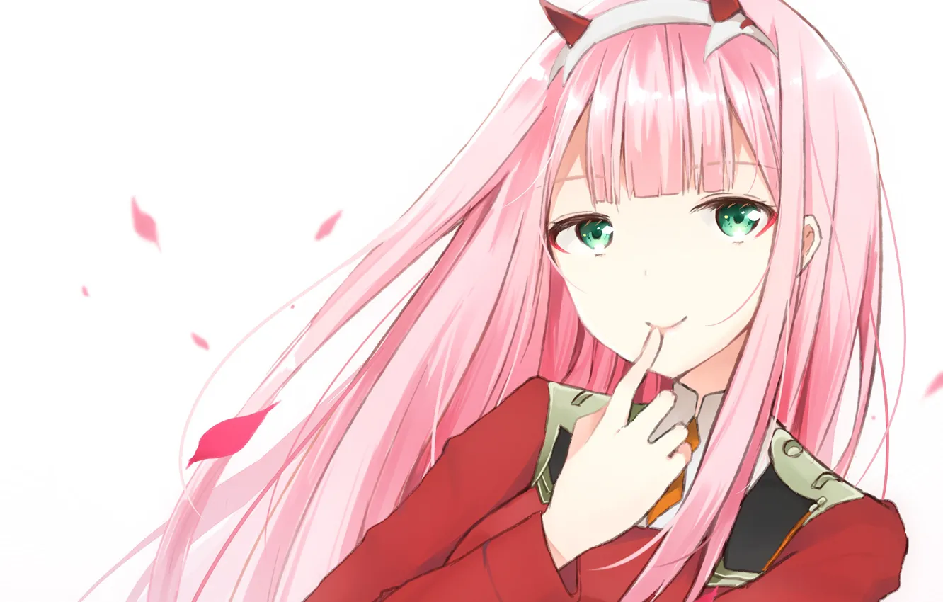 Photo wallpaper look, girl, background, smile, 002, Darling In The Frankxx, Cute in France, Zero Two