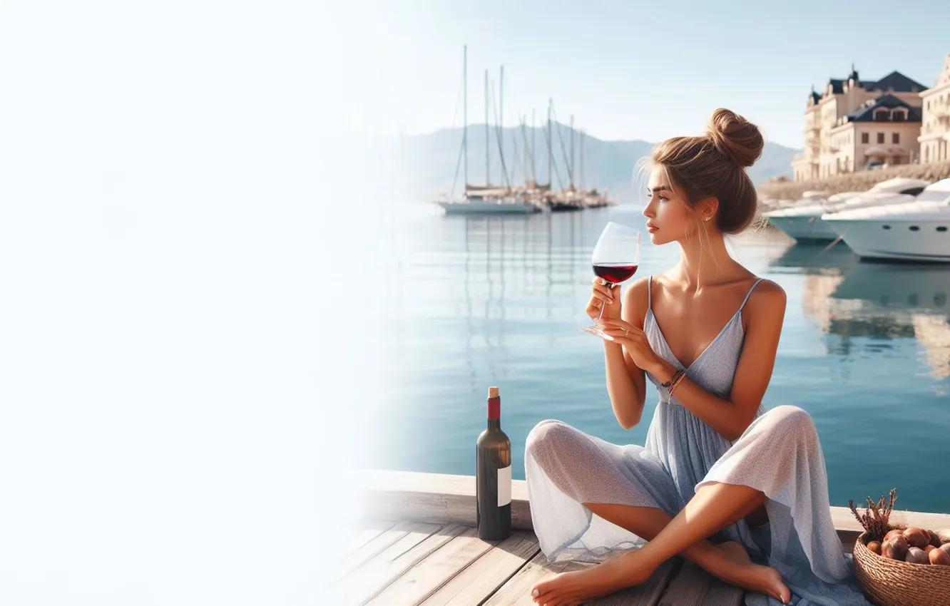 Photo wallpaper girl, wine, stay, pierce, promenade