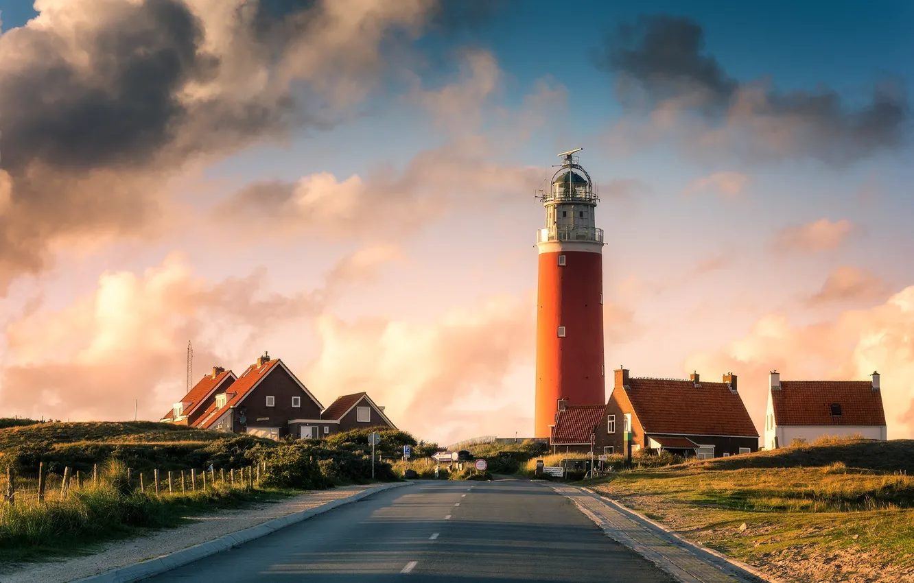 Photo wallpaper road, lighthouse, home, Netherlands, Holland, lighthouse, Texel