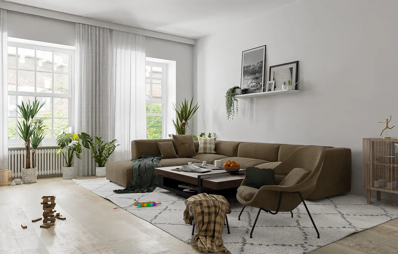 Photo wallpaper design, style, room, plant, interior, picture, living room, upholstered furniture