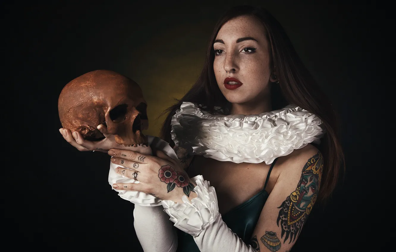 Photo wallpaper girl, skull, Greta Magnani