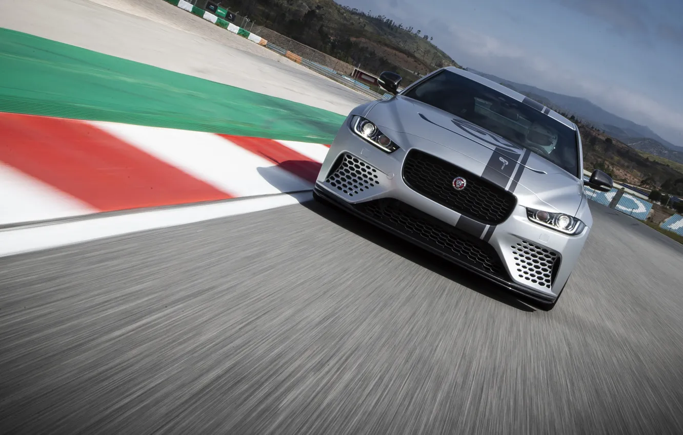 Photo wallpaper Jaguar, front view, racing track, 2018, XE SV, Project 8