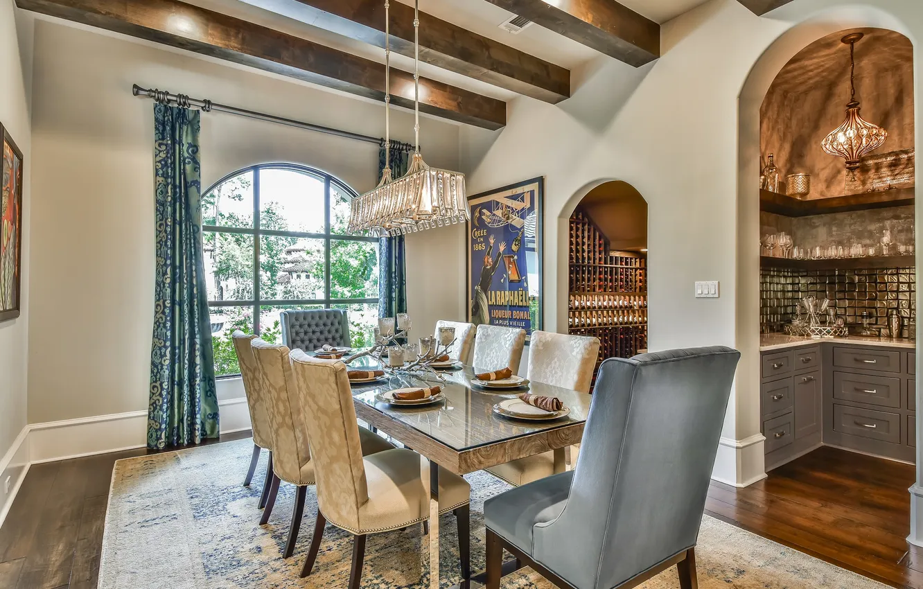 Photo wallpaper design, style, room, Villa, interior, dining room, by Burkett Architecture, Lamerie Luxury