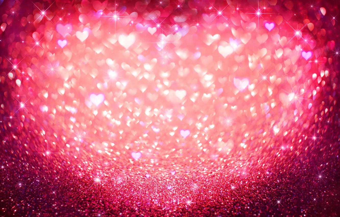 Photo wallpaper sequins, hearts, love, pink, hearts, bokeh, glitter
