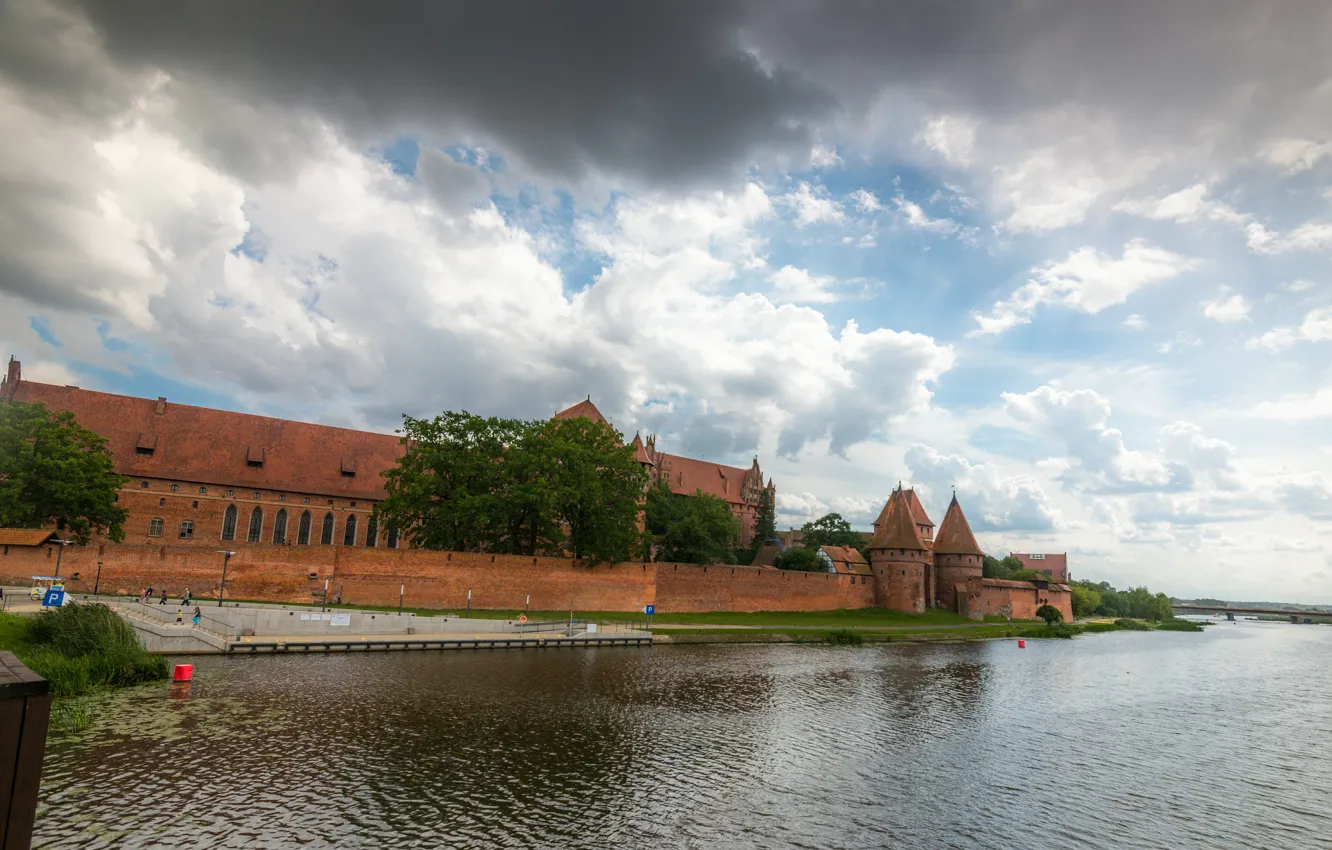 Photo wallpaper The sky, Clouds, River, Poland, Clouds, Sky, Architecture, Poland