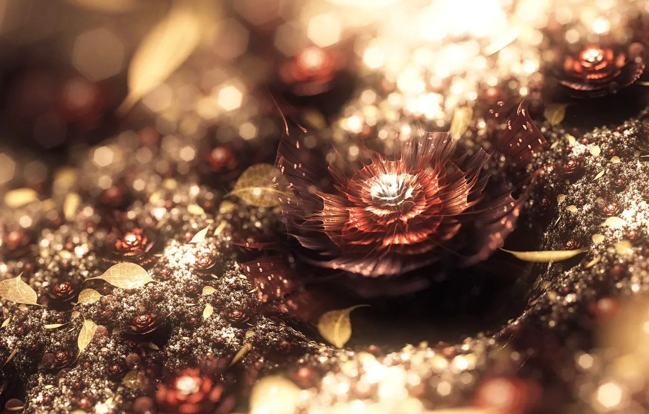 Photo wallpaper autumn, leaves, flowers, petals