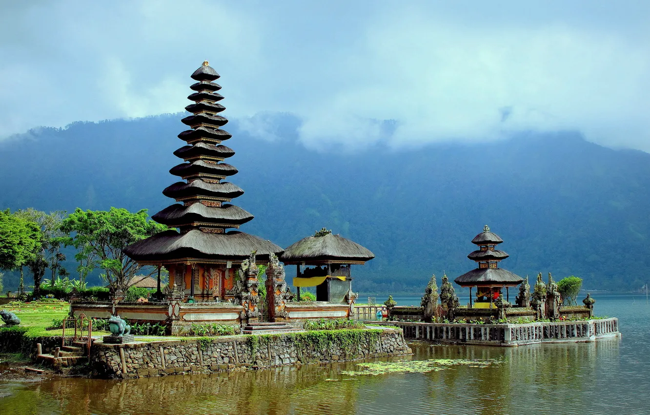 Photo wallpaper Bali, Indonesia, Bali, Indonesia, lake Bratan, Lake Bratan, Pura Ulun Danu Bratan