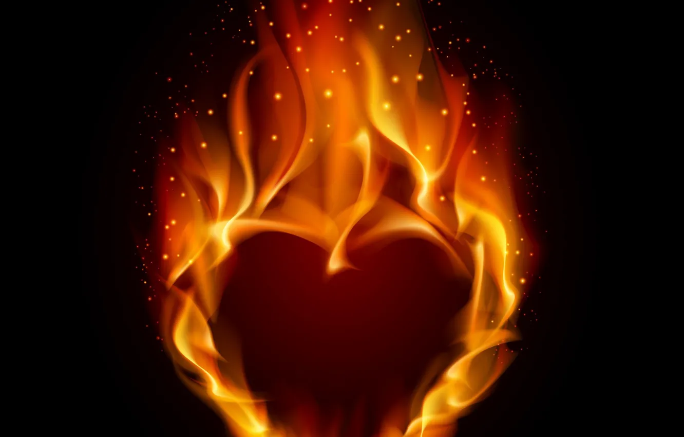 Photo wallpaper heart, sparks, flame