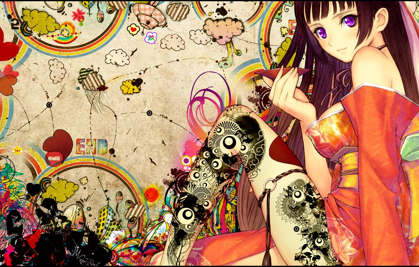 Photo wallpaper girl, anime, tattoo, snyp arts