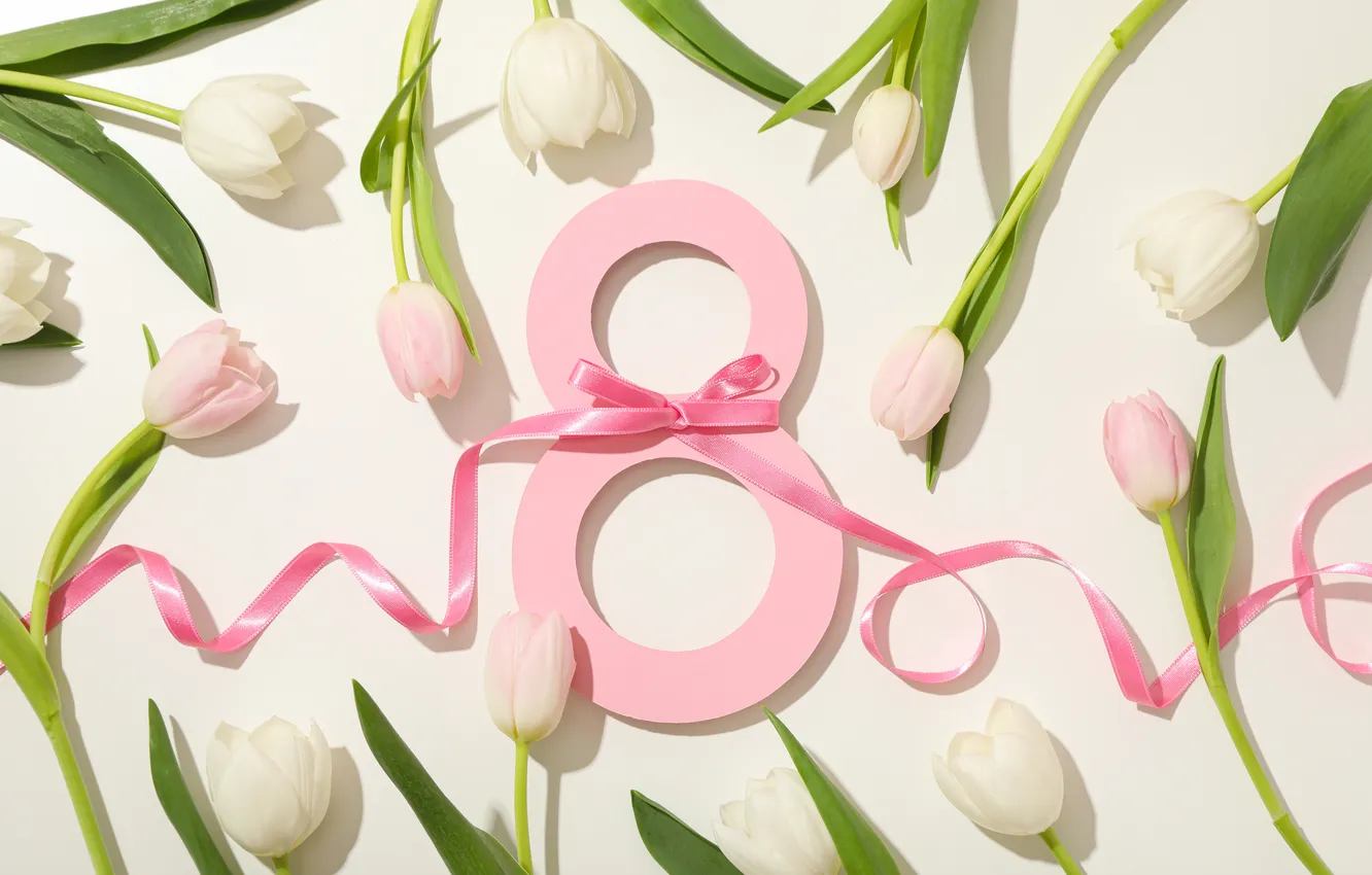 Photo wallpaper flowers, figure, tulips, happy, March 8, flowers, tulips, spring