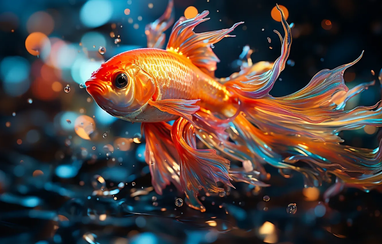 Photo wallpaper water, aquarium, goldfish, water, goldfish, aquarium, computer art, 3D Graphics
