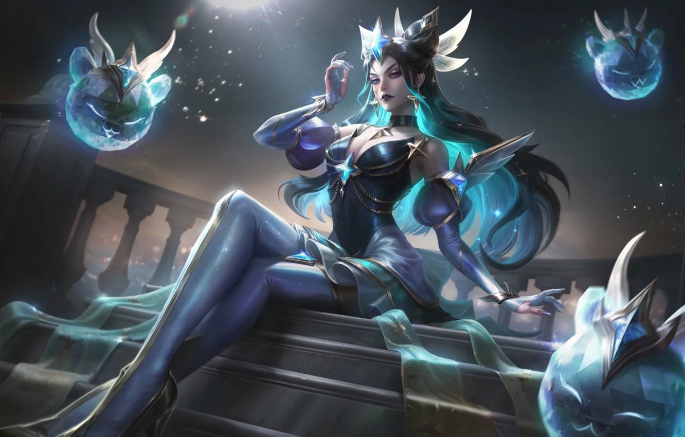 Photo wallpaper stars, night, the game, the demon, game, Diadema, gesture, beautiful girl