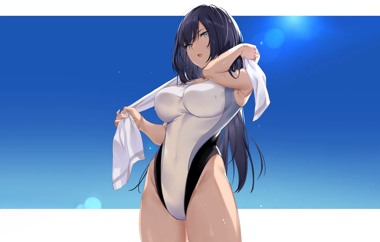 Photo wallpaper girl, sexy, sky, long hair, boobs, anime, beautiful, pretty