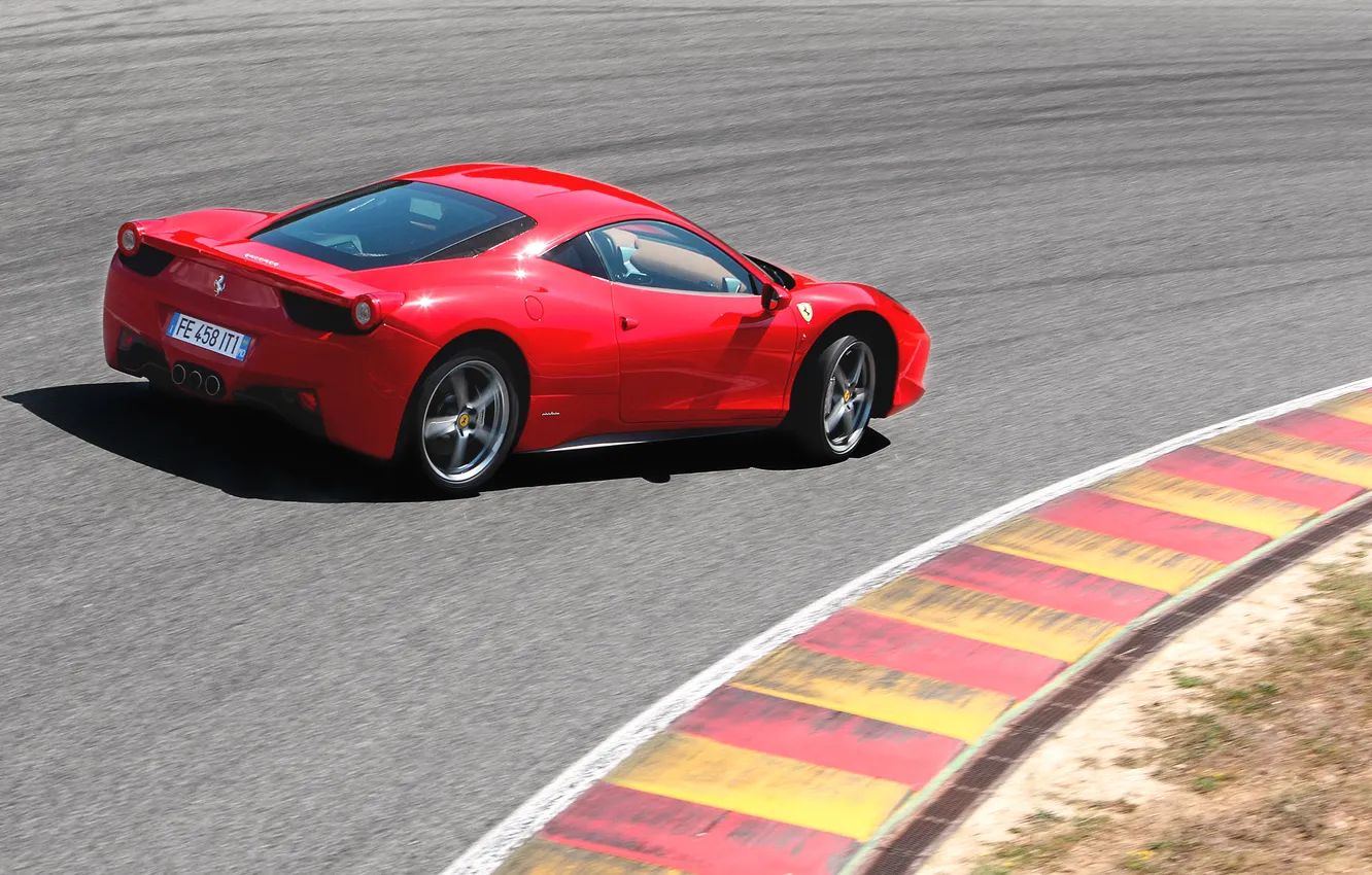 Photo wallpaper Red, Auto, Machine, Ferrari, Turn, Ferrari, Track, 458