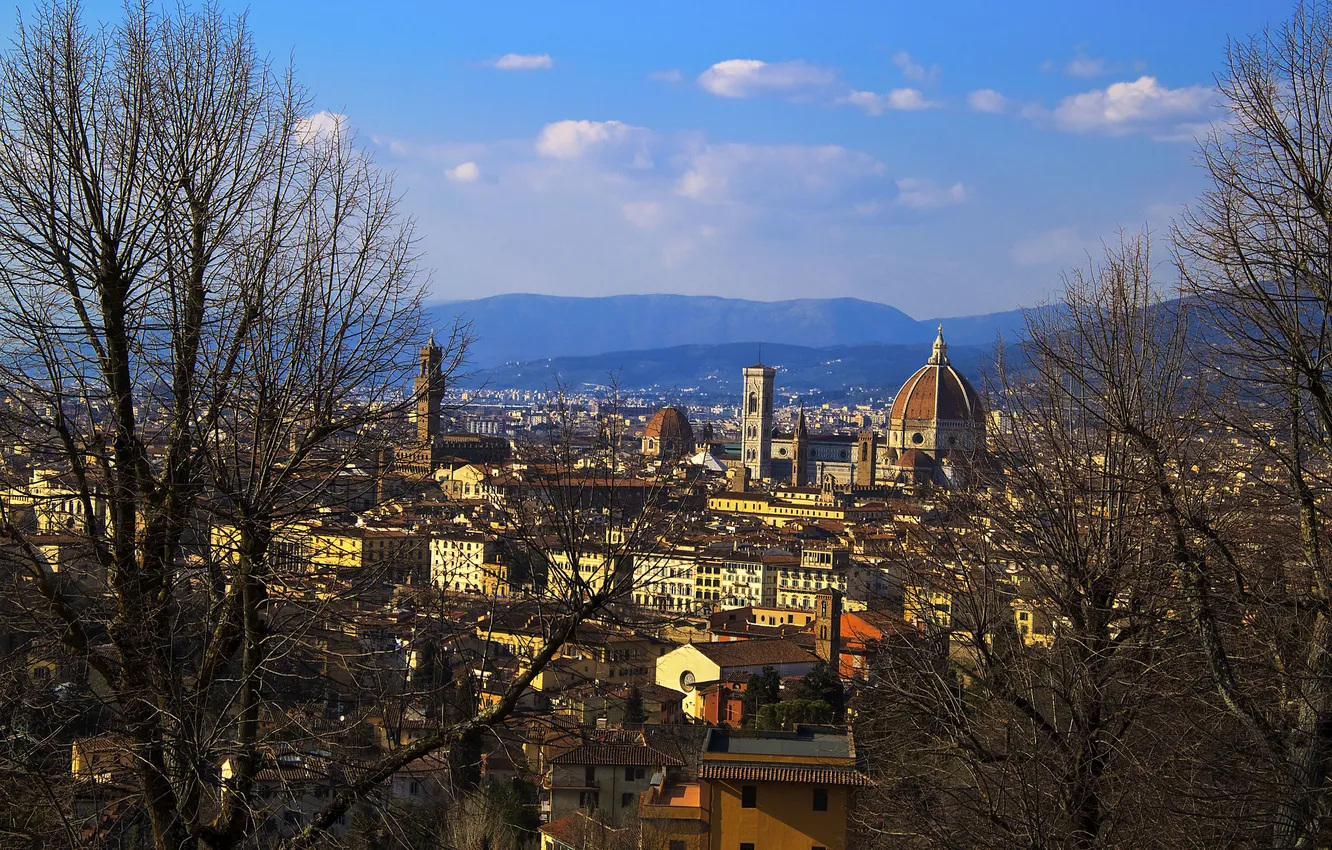 Photo wallpaper the sky, trees, landscape, mountains, home, Italy, Florence, Duomo