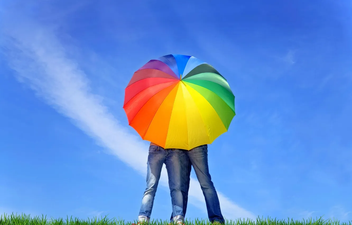 Photo wallpaper color, girl, umbrella, guy