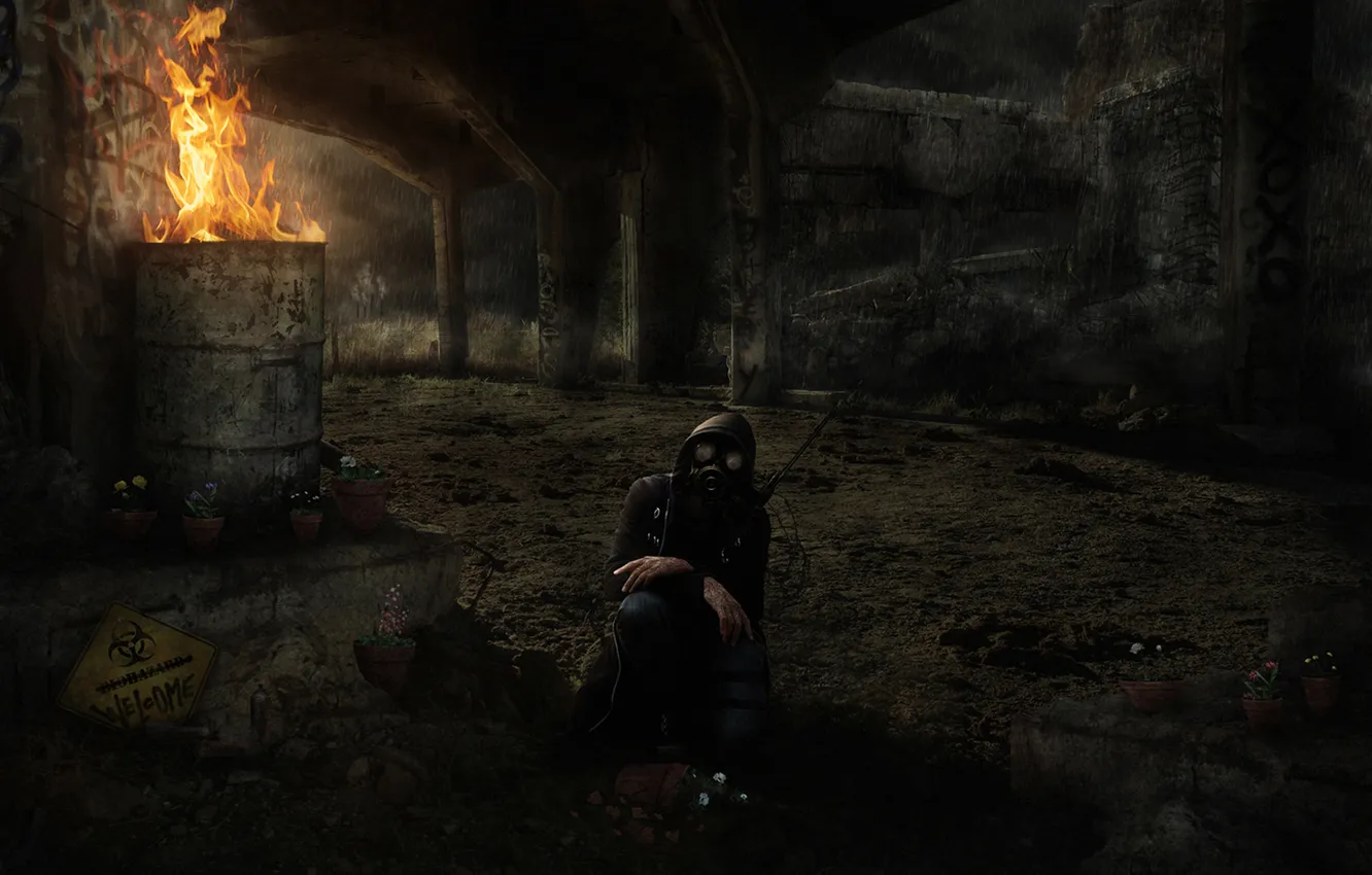 Photo wallpaper night, rain, Stalker, area