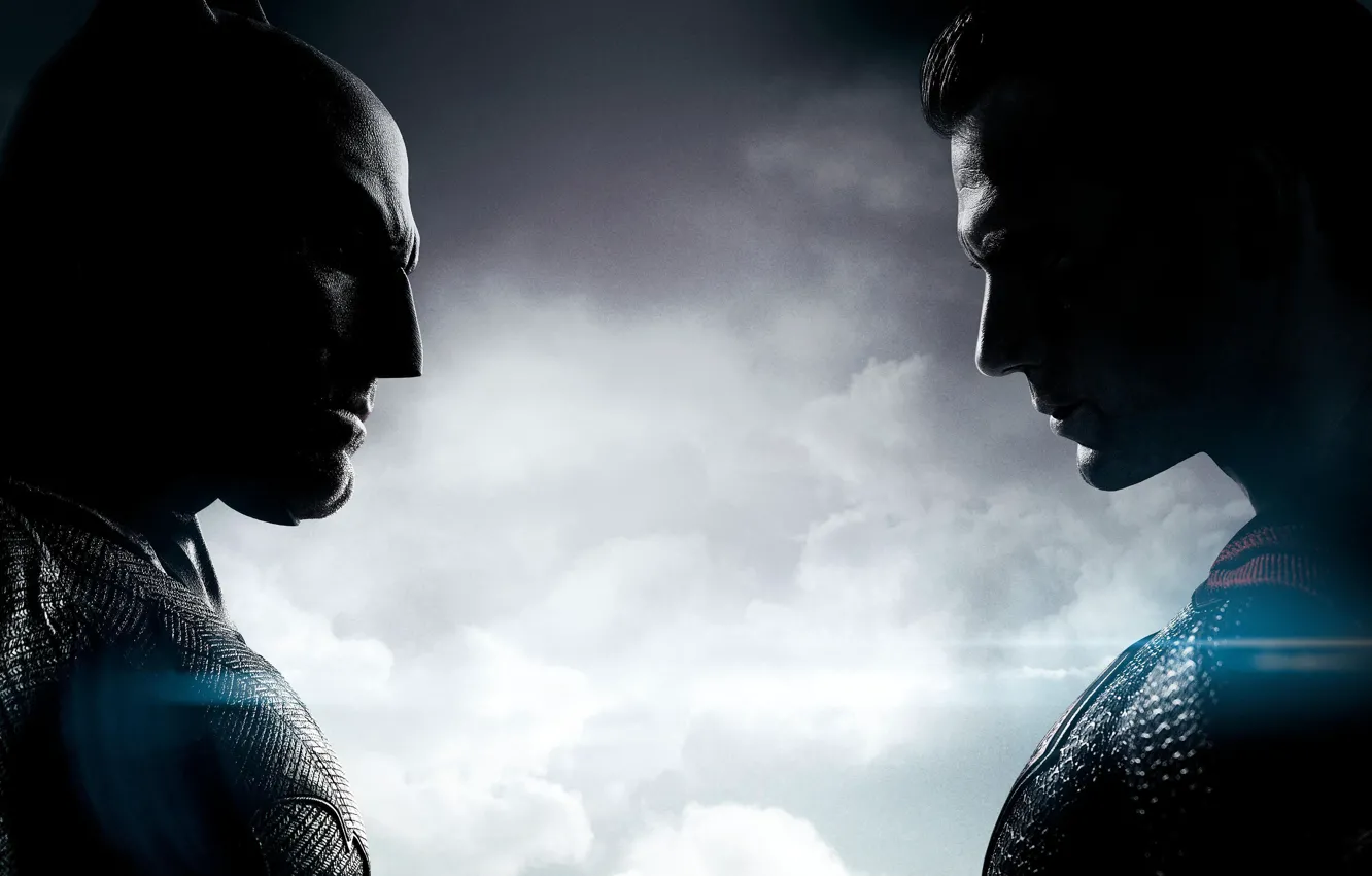 Photo wallpaper clouds, the opposition, mask, hero, costume, Batman, Superman, Ben Affleck