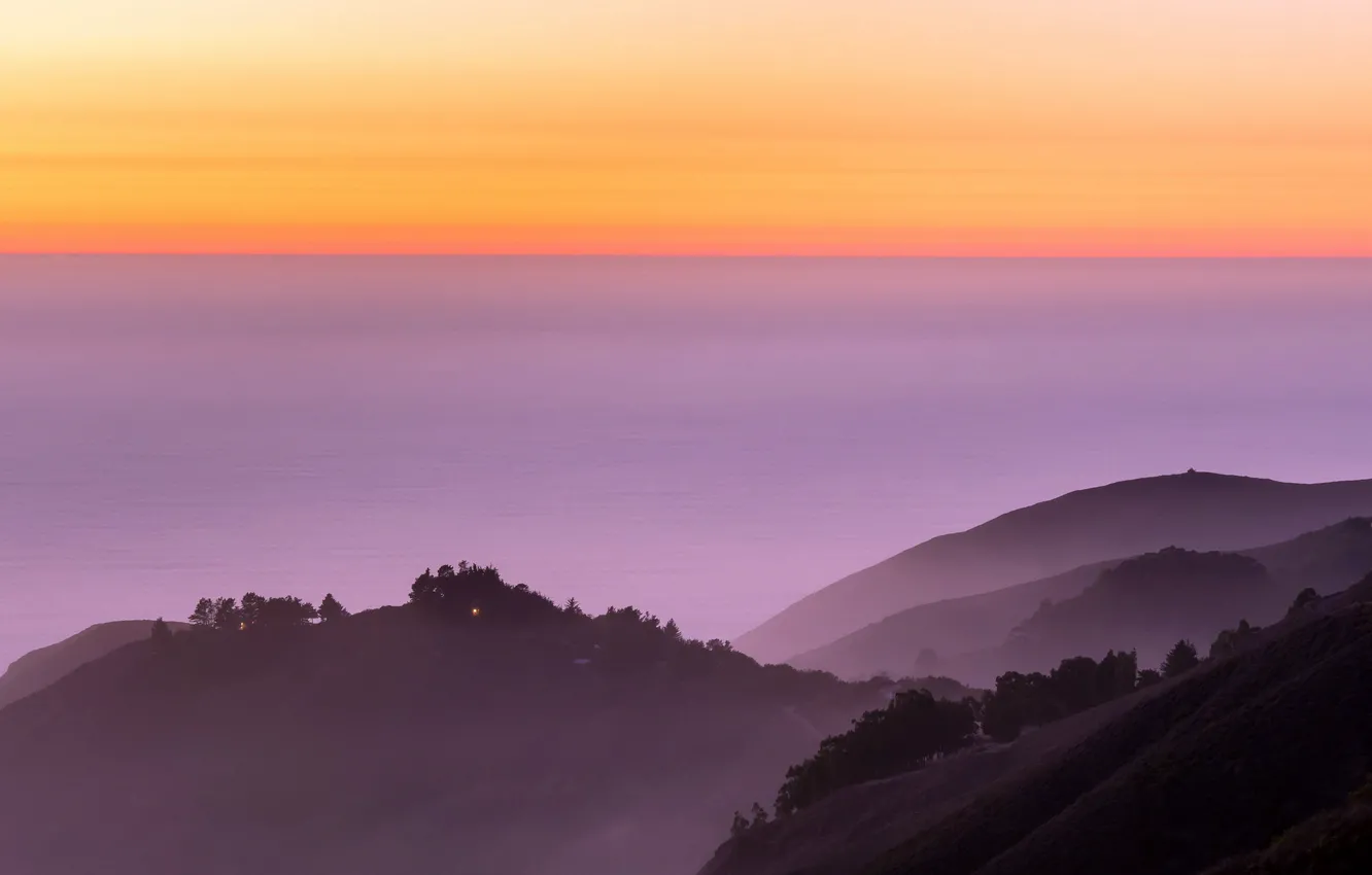 Photo wallpaper Landscape, ocean, nature, sunset, fog, Big Sur, Calfornia