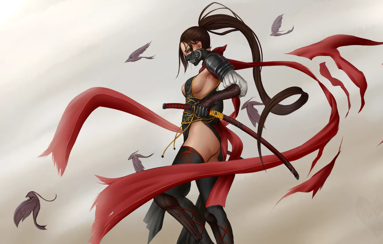 Photo wallpaper girl, weapons, ninja