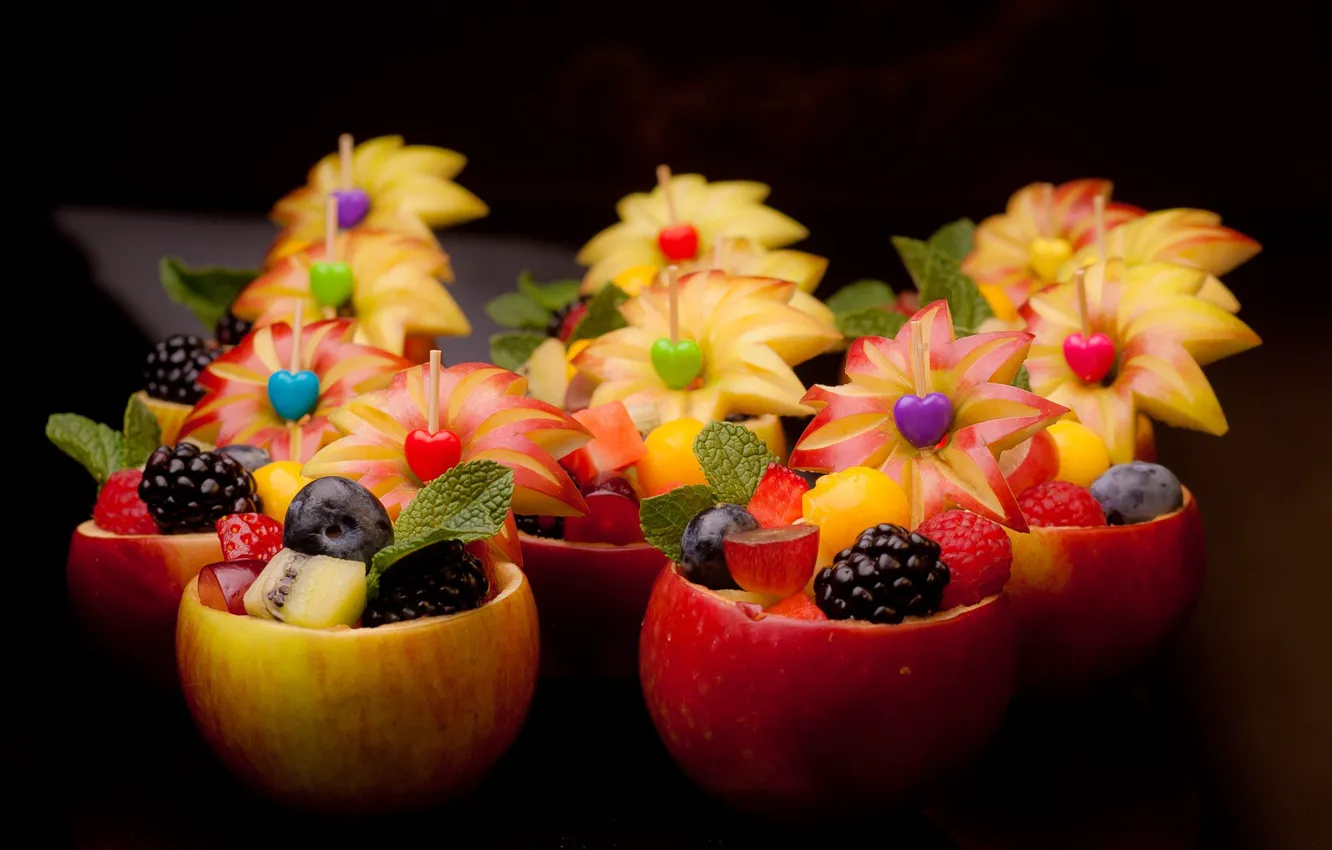 Photo wallpaper berries, apples, food, fruit, dessert