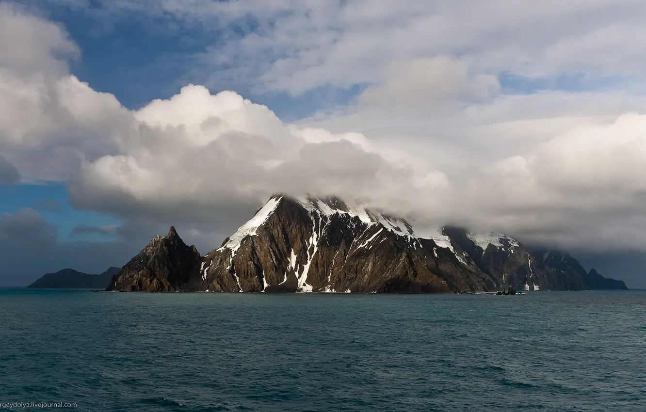 Photo wallpaper sea, clouds, snow, mountains, rocks