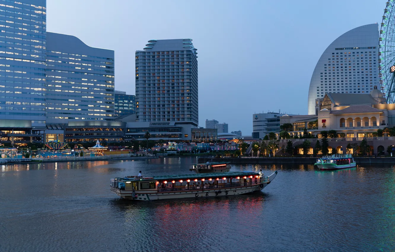 Photo wallpaper lights, Japan, pier, court, Yokohama