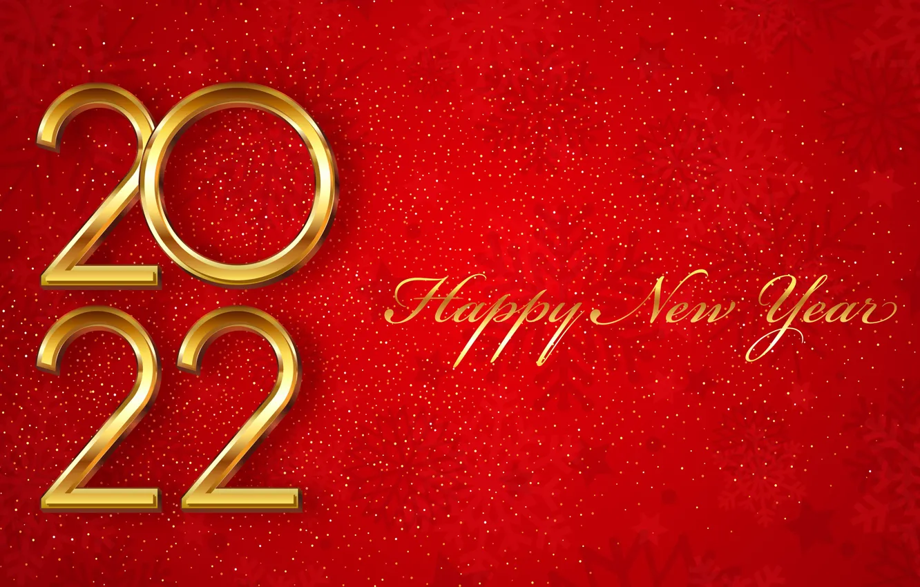 Photo wallpaper gold, figures, New year, red, golden, new year, happy, red background