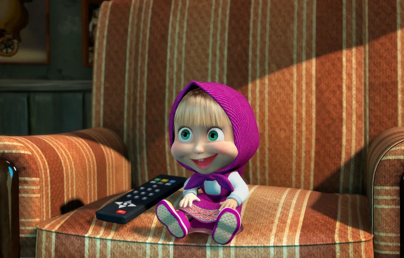 Photo wallpaper interest, chair, remote, Masha and the bear