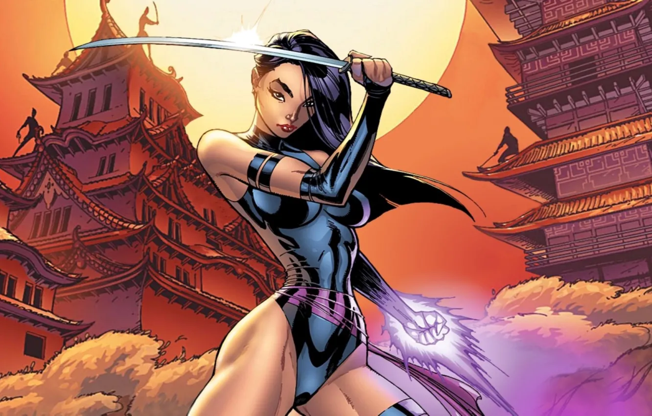 Photo wallpaper girl, sword, fantasy, katana, Marvel, asian, artwork, architecture