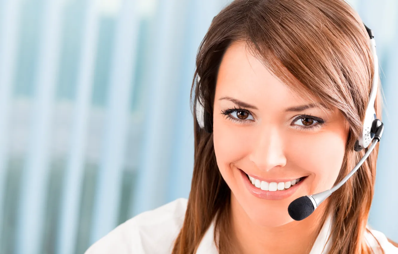 Photo wallpaper woman, microphones, telephone operator