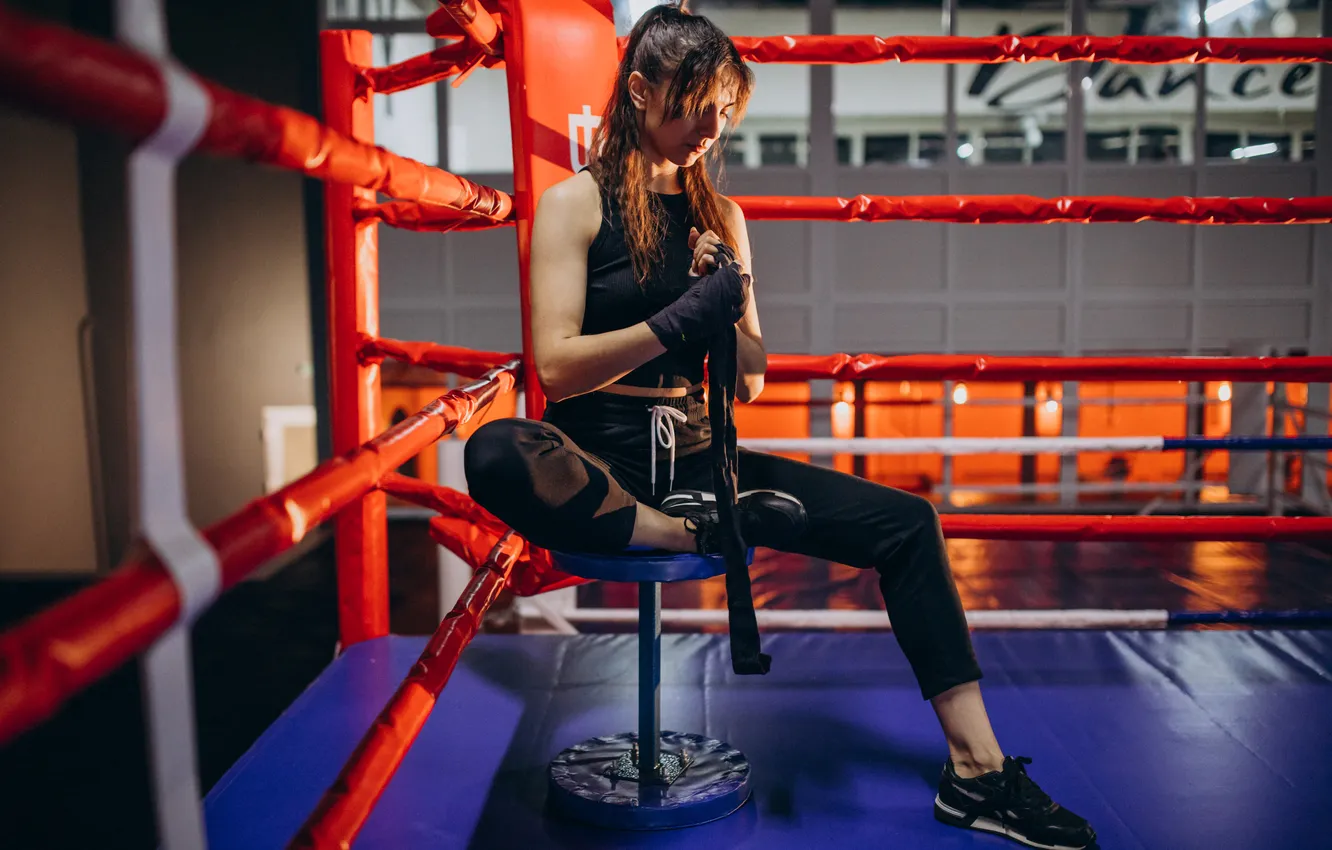 Photo wallpaper woman, young, Boxer, gym, training