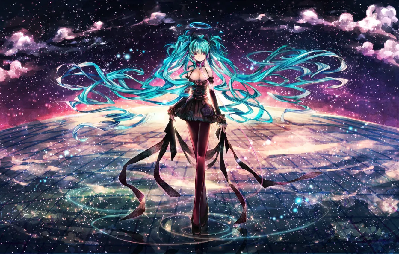 Photo wallpaper the sky, water, girl, stars, clouds, reflection, art, vocaloid