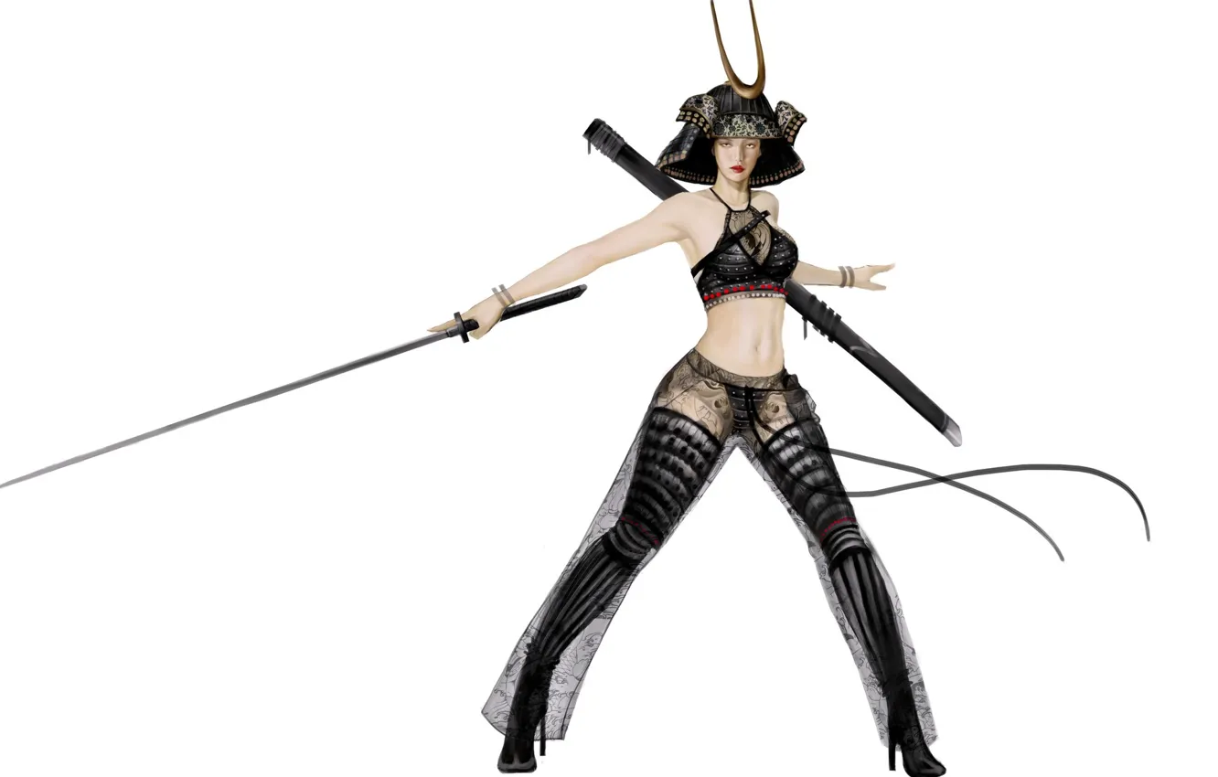 Photo wallpaper look, girl, weapons, armor, samurai
