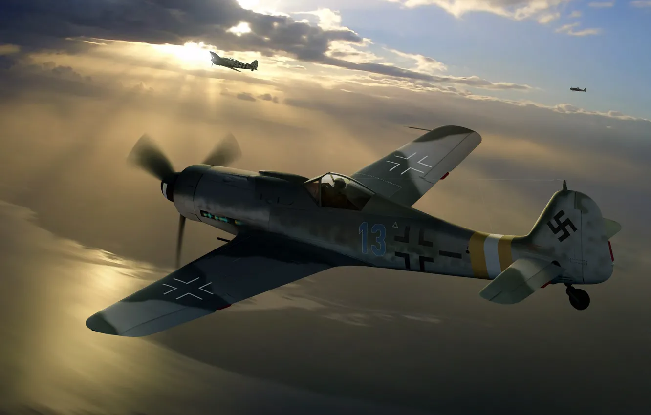 Photo wallpaper painting, Air force, fighter-monoplane, WW2, Focke -Wulf, Fw.190D-9, Long-Nose Dora