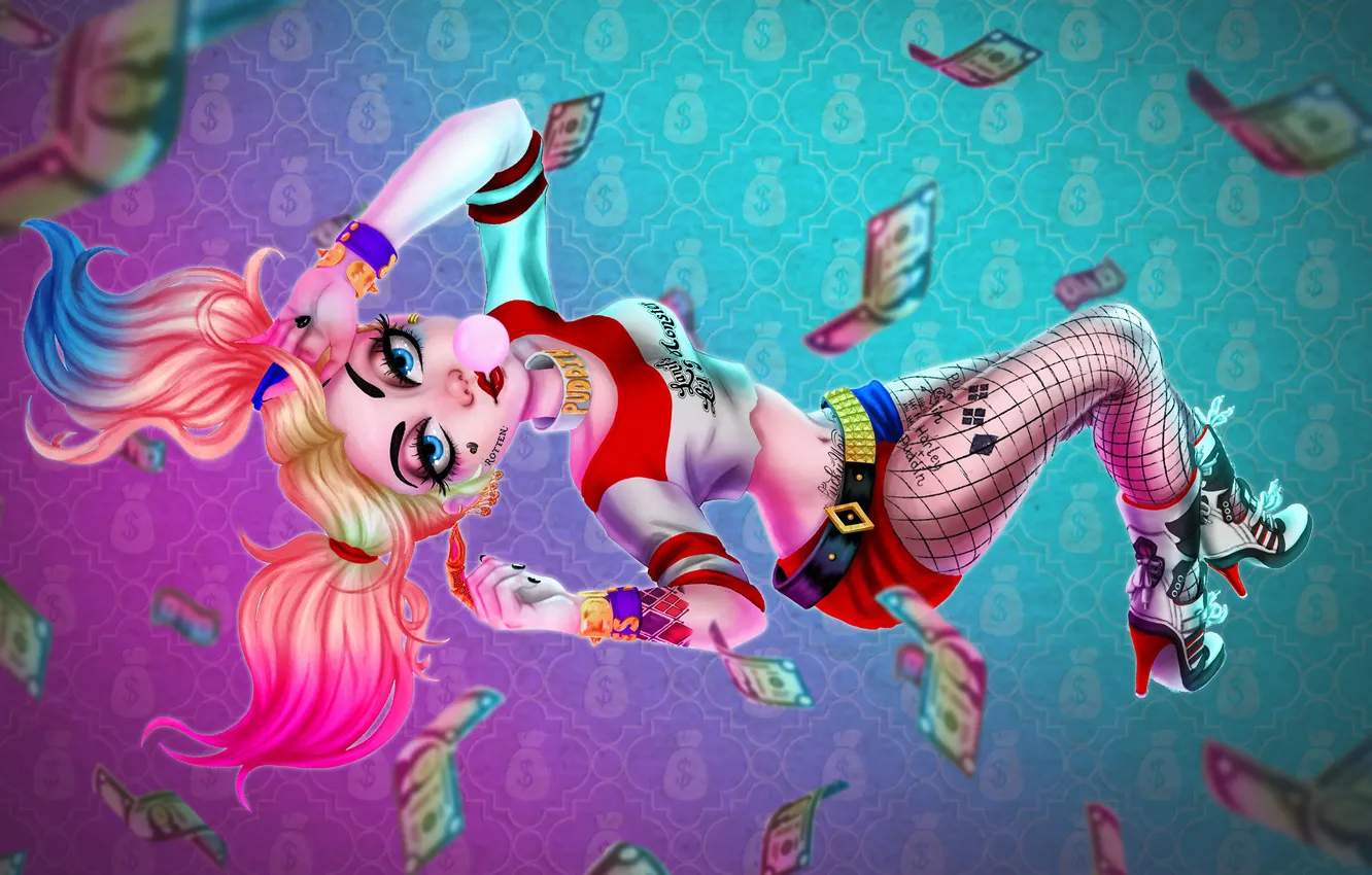 Photo wallpaper flight, Inverted, Harley Quinn, Harley Quinn, upside down, upside down, Marvel Comics