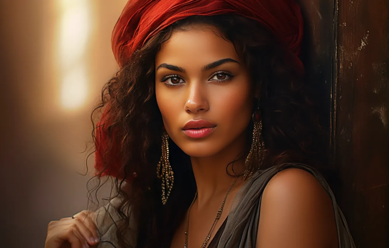 Photo wallpaper look, girl, face, the dark background, portrait, makeup, outfit, dark