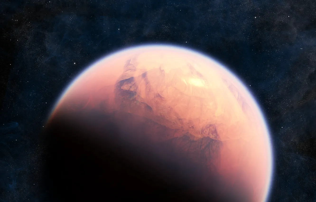 Photo wallpaper space, stars, nebula, red, planet, the atmosphere