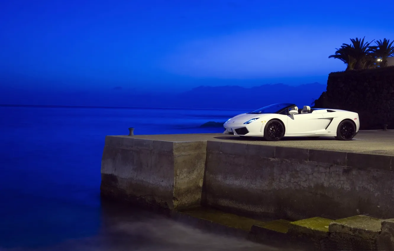 Photo wallpaper sea, the evening, Lamborghini, white