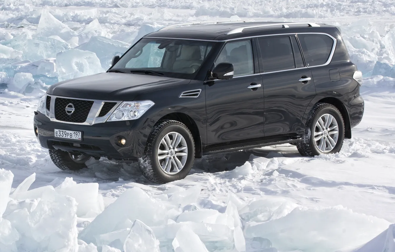 Photo wallpaper snow, background, black, ice, jeep, Nissan, SUV, Nissan