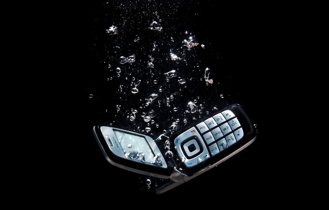 Photo wallpaper water, bubbles, background, phone, dark, Nokia, clamshell
