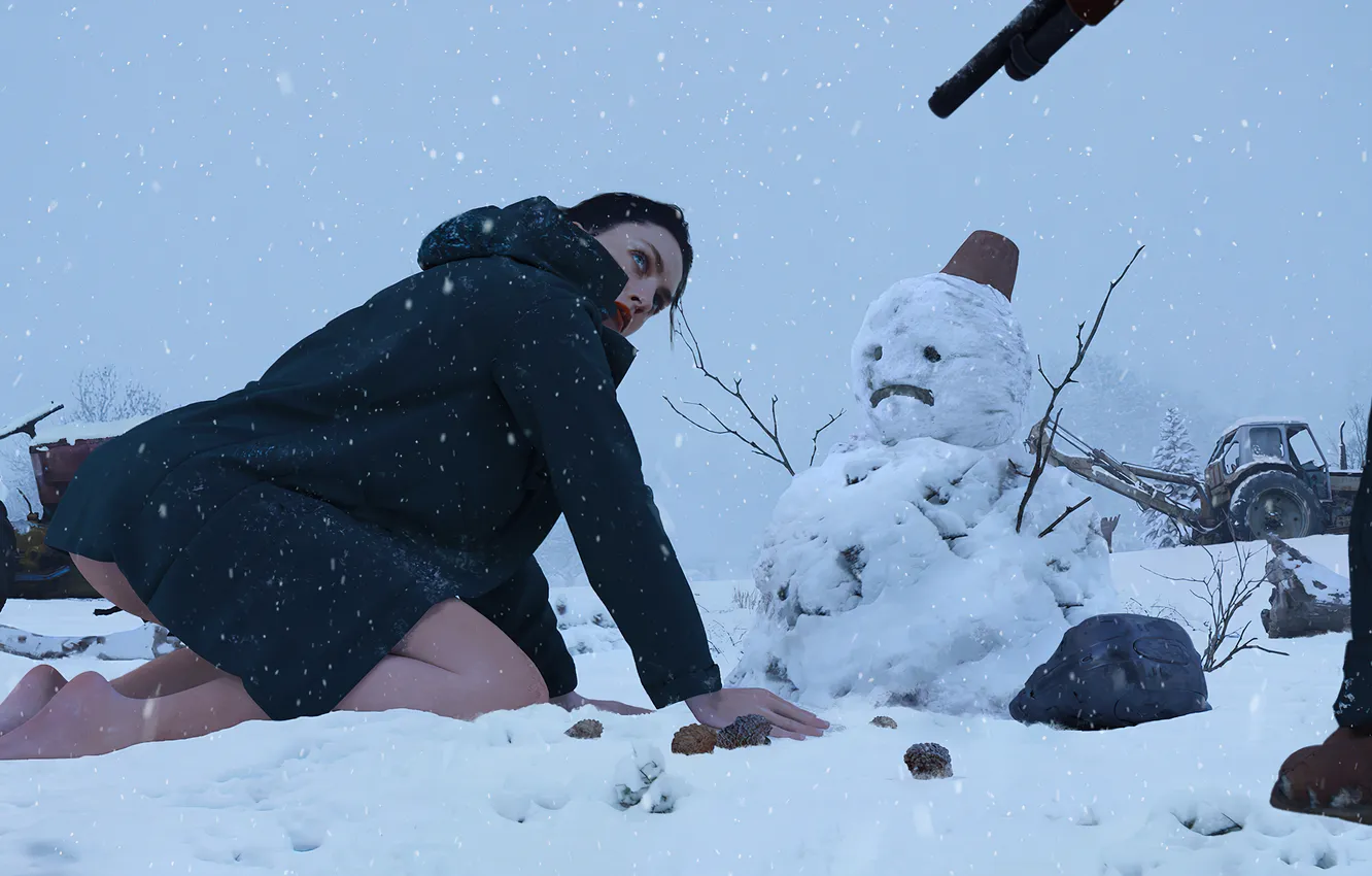 Photo wallpaper woman, winter, snow, motobike, future art, Digital 3D, shuo SHI