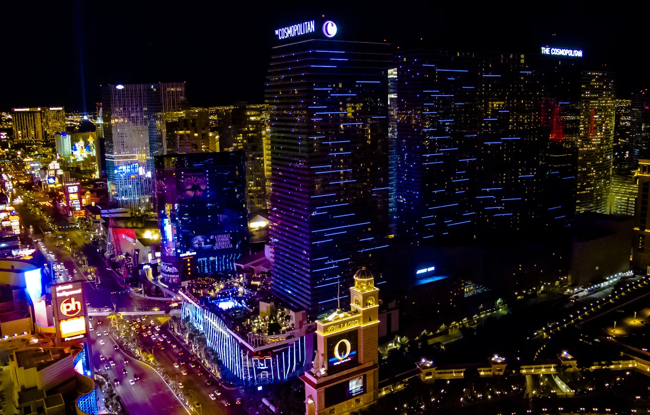 Photo wallpaper road, the city, panorama, USA, USA, Nevada, Las Vegas, hotels