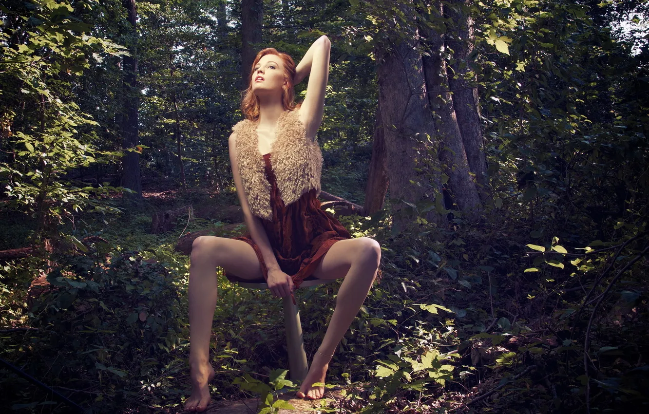 Photo wallpaper forest, girl, pose