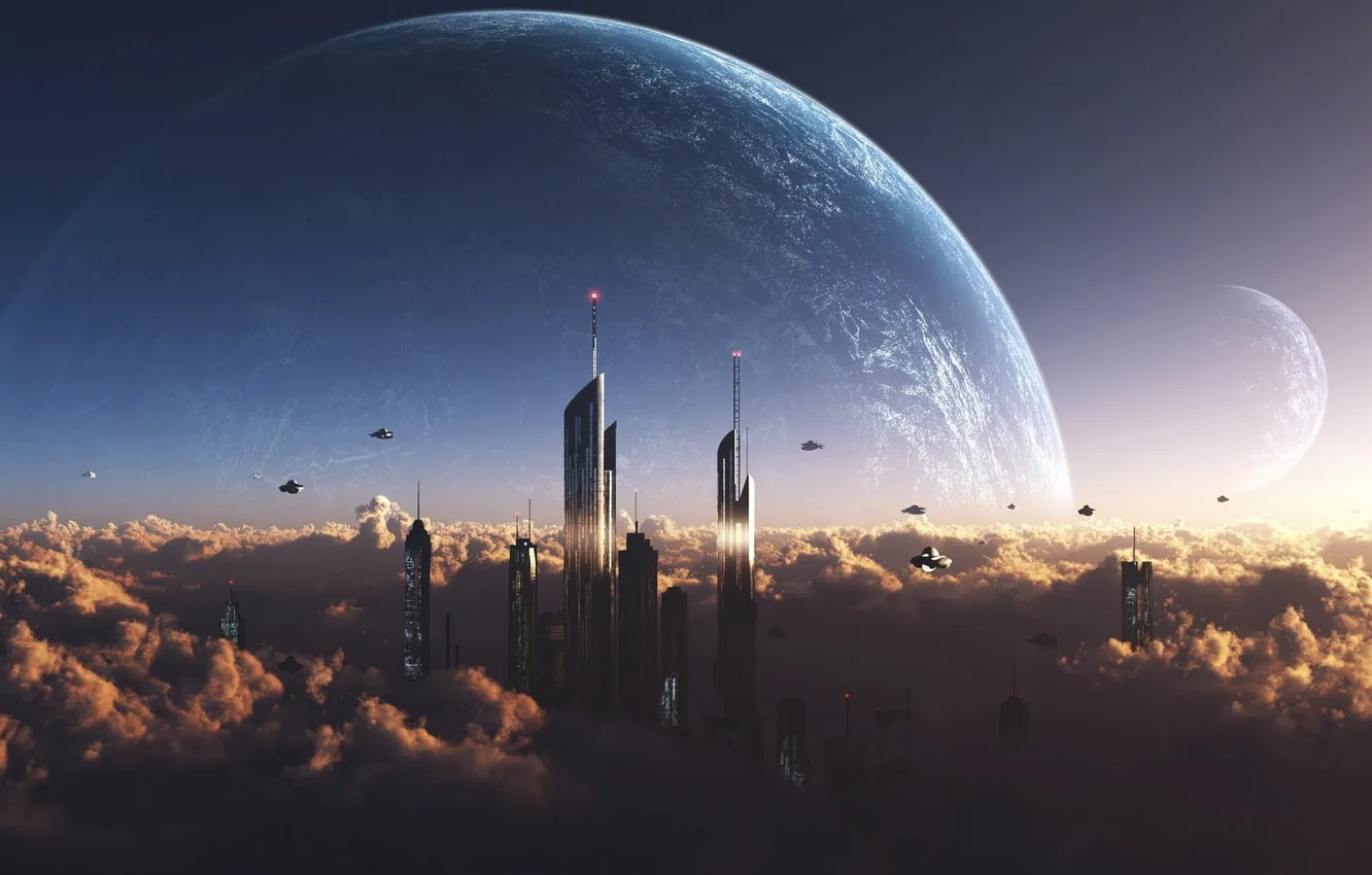 Photo wallpaper space, moon, science fiction, spaceship, sci-fi, planet, Future, horizon