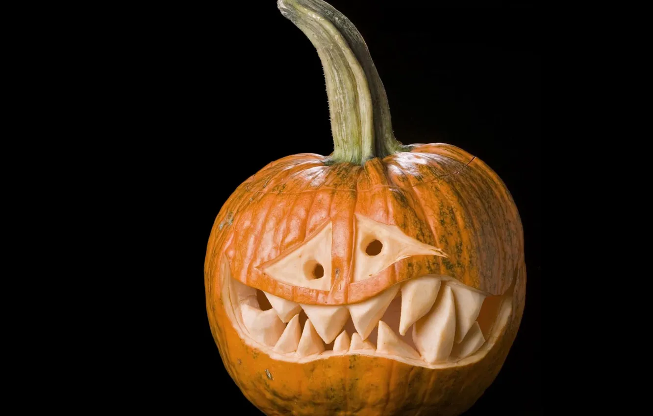 Photo wallpaper pumpkin, black background, happy halloween, Jack