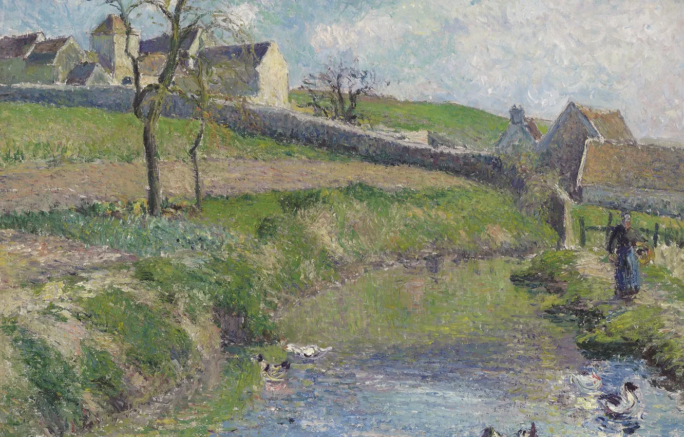 Photo wallpaper landscape, picture, Camille Pissarro, Farm Fritsche in They