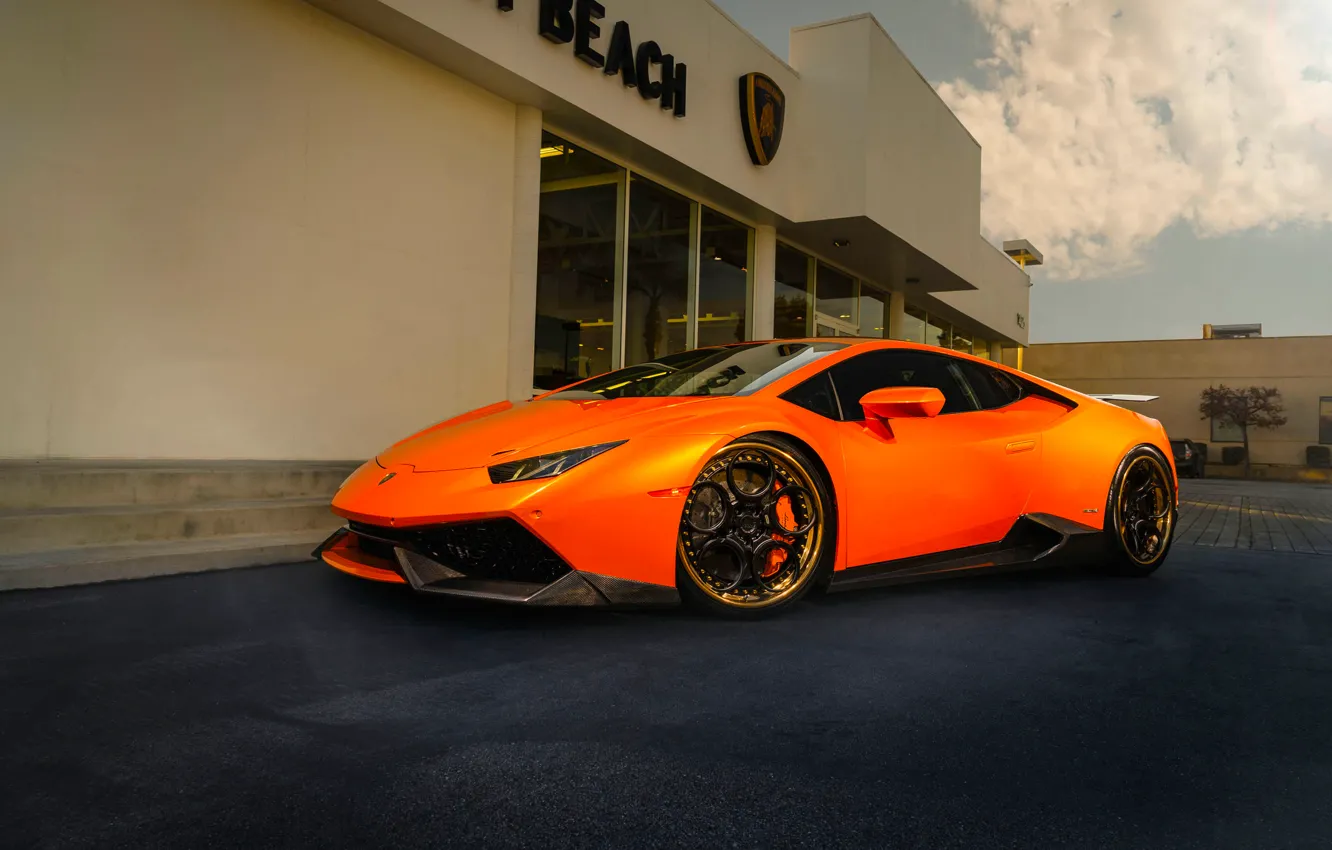 Photo wallpaper Lamborghini, Orange, Front, Color, Supercar, Wheels, ADV.1, Huracan